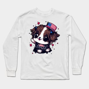 Cute Dog 4th of July Liberty Leash Long Sleeve T-Shirt